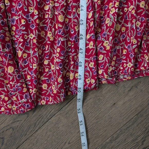 Vintage 90s Robbie Bee Floral Button Front Maxi Dress Red Rayon Sz 12 (Fits like - Picture 4 of 4